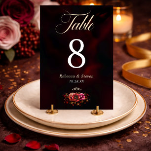 Numeração De Mesa Casamento floral sombrio vermelho elegante 