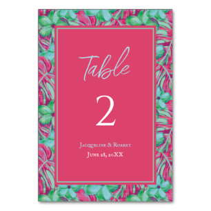 Numeração De Mesa Casamento Floral Tropical Rosa e Verde