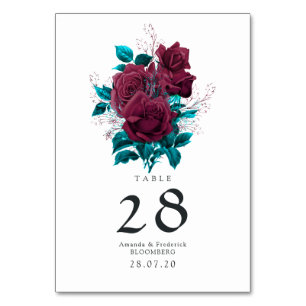 Numeração De Mesa Casamento Floral Turquesa e Borgonha