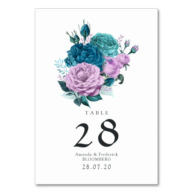 Numeração De Mesa Casamento Floral Turquesa e Lavanda (Frente)
