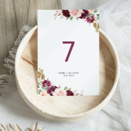 Numeração De Mesa Casamento Floral Verde Blush Burgundy