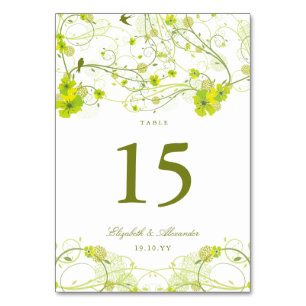 Numeração De Mesa Casamento Floral Verde Hibiscus Swirls & Swallow