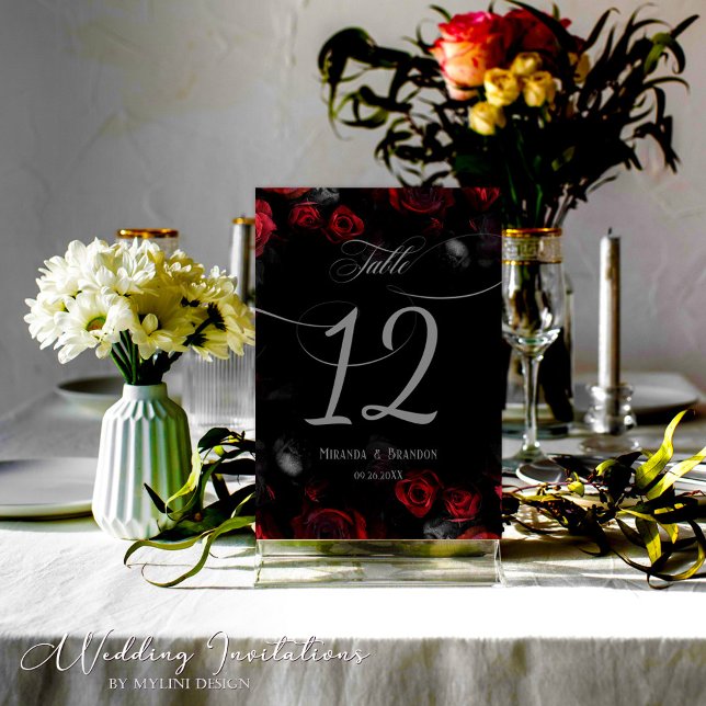 Numeração De Mesa Casamento Floral Vermelho e Preto Personalizado El (Criador carregado)