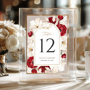 Numeração De Mesa Casamento floral vermelho-rubi e branco
