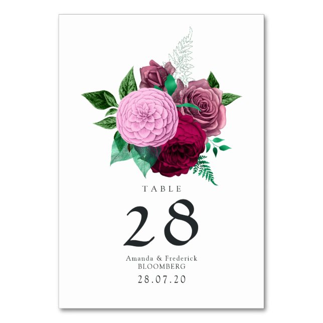 Numeração De Mesa Casamento Floral Viva Magenta (Frente)