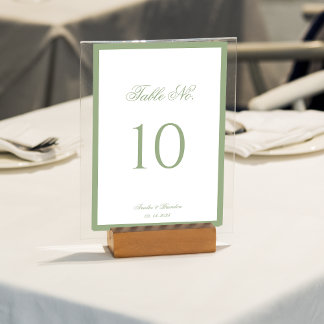 Numeração De Mesa Casamento Formal Clássico com Borda em Verde Sage