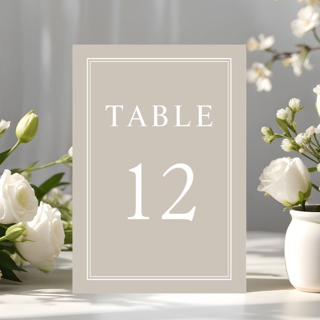 Numeração De Mesa Casamento Formal de Taupe Beige Moderno Elegante (Modern Elegant Formal Taupe Beige Wedding Table Number)