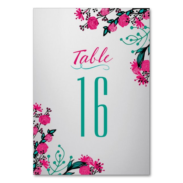 Numeração De Mesa Casamento Fuchsia e Turquesa (Frente)