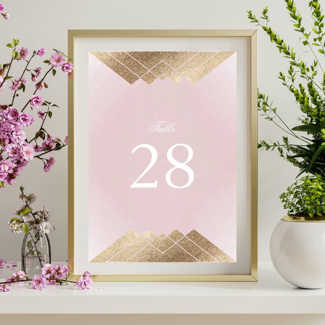 Numeração De Mesa Casamento Gatsby Dourado Gométrico com Rosa Rosa (Criador carregado)