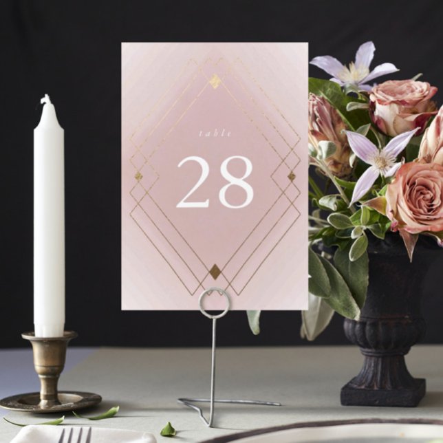 Numeração De Mesa Casamento Geométrico Deco Gatsby Dourado Rosa-Rosa (Criador carregado)