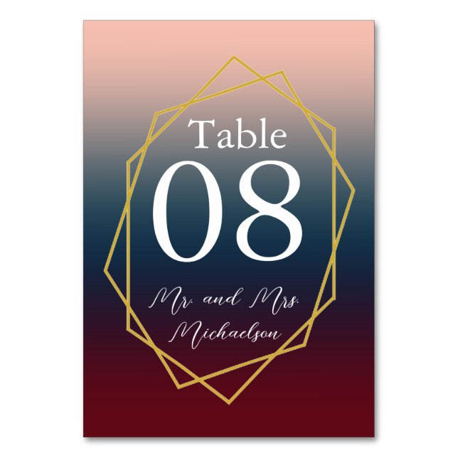 Numeração De Mesa Casamento Geométrico do Ombre Blush Marinho Burgun (Frente)