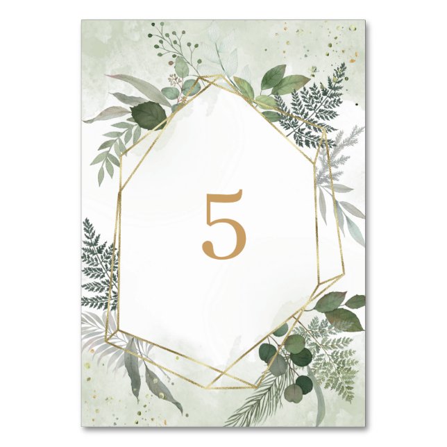 Numeração De Mesa Casamento geométrico dourado boho com aguarela e v (Frente)
