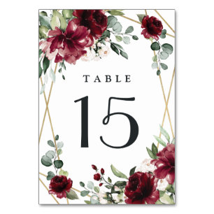 Numeração De Mesa Casamento Geométrico Dourado de Blush Vermelho Bur