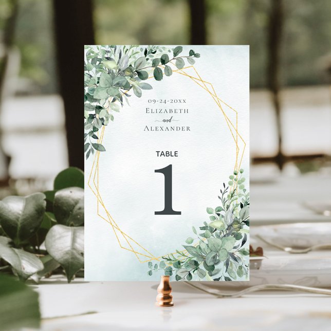 Numeração De Mesa Casamento Geométrico Elegante Eucalyptus Greenery (Criador carregado)
