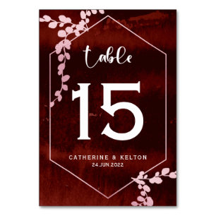Numeração De Mesa Casamento Geométrico Floral Rustic Burgundy Pink