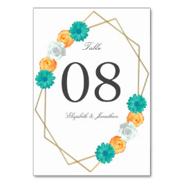 Numeração De Mesa Casamento Geométrico Laranja Teal Floral