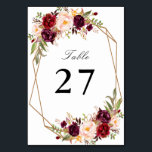 Numeração De Mesa casamento geométrico vermelho e branco<br><div class="desc">uma bela armação floral geométrica com flores vermelho-borrado e vermelho-peluche de cor-d'água. O texto e as cores deste cartão podem ser personalizados.</div>