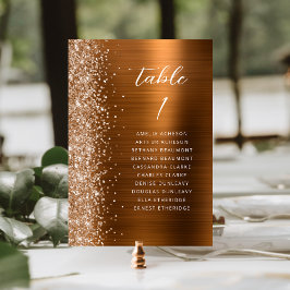Numeração De Mesa Casamento Glitter Script Metálico Glam Cobre
