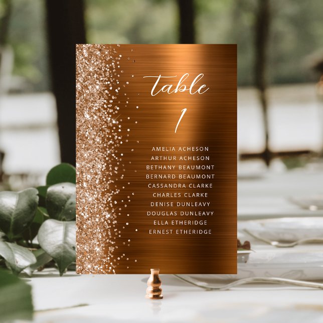 Numeração De Mesa Casamento Glitter Script Metálico Glam Cobre (Criador carregado)
