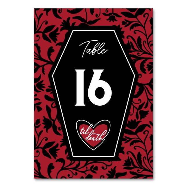 Numeração De Mesa Casamento Gótico Até a Morte Floral & Caixão (Frente)