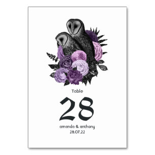 Numeração De Mesa Casamento Gótico de Corujas Florais Roxas