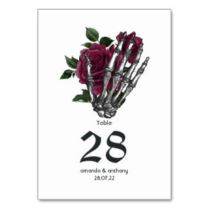 Numeração De Mesa Casamento Gótico de Esqueleto Floral Burgundy
