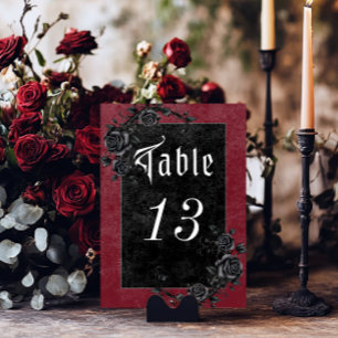 Numeração De Mesa Casamento Gótico de Raven Preto e Vinho Rosa