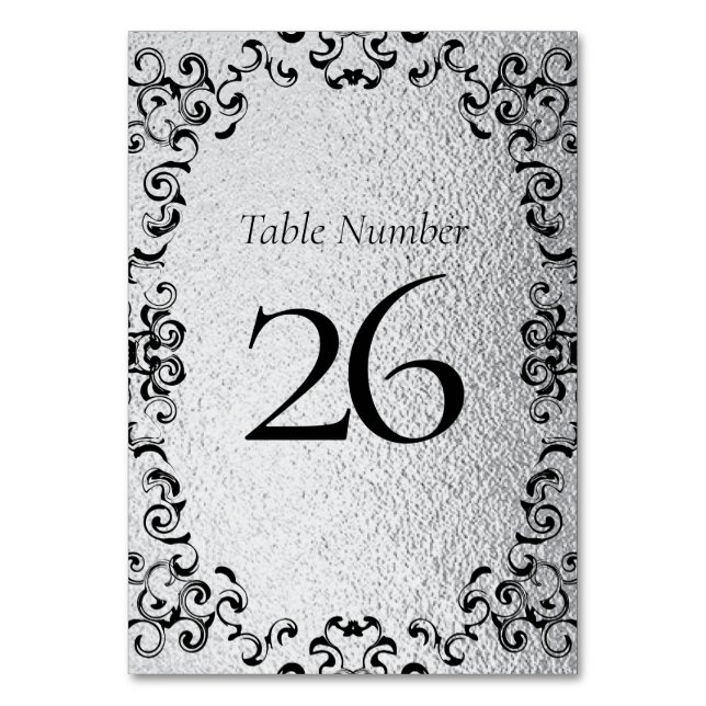 Numeração De Mesa Casamento Gótico de Silver e Black Swirl (Verso)