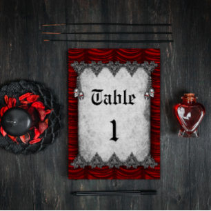 Numeração De Mesa Casamento Gótico de Silver Skulls Sangue Vermelho 