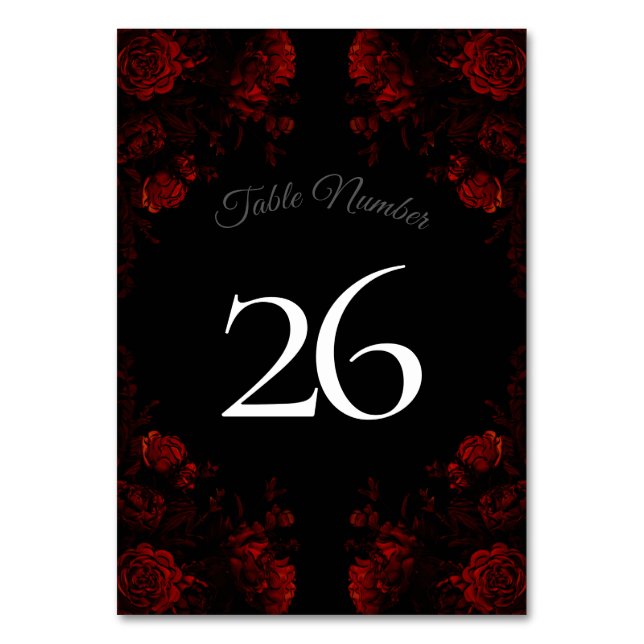 Numeração De Mesa Casamento Gótico Elegante Floral Vermelho Profundo (Verso)