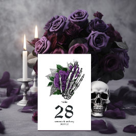 Numeração De Mesa Casamento Gótico Esqueleto Floral Roxo