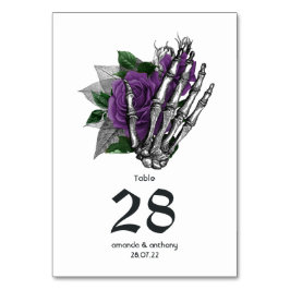 Numeração De Mesa Casamento Gótico Esqueleto Floral Roxo