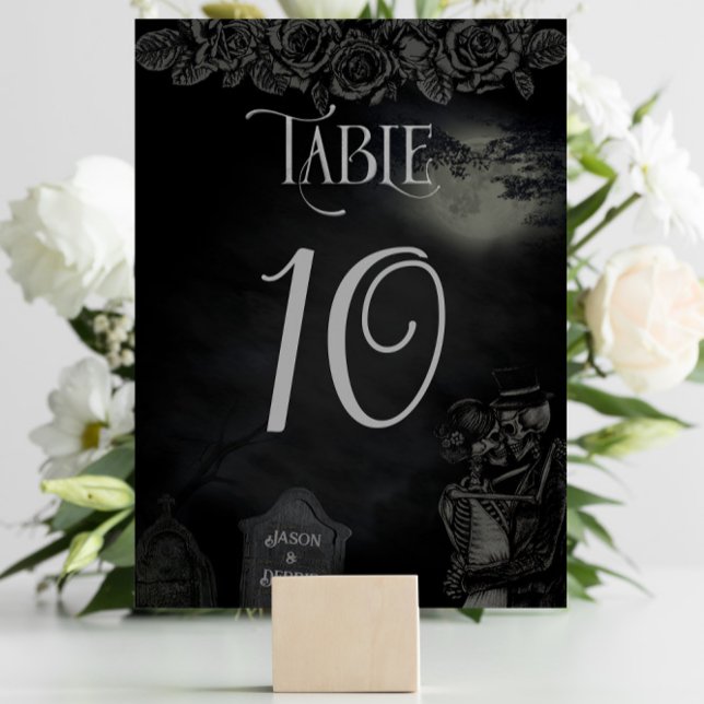 Numeração De Mesa Casamento Gótico Floral de Cinza e Preto Personali (Criador carregado)