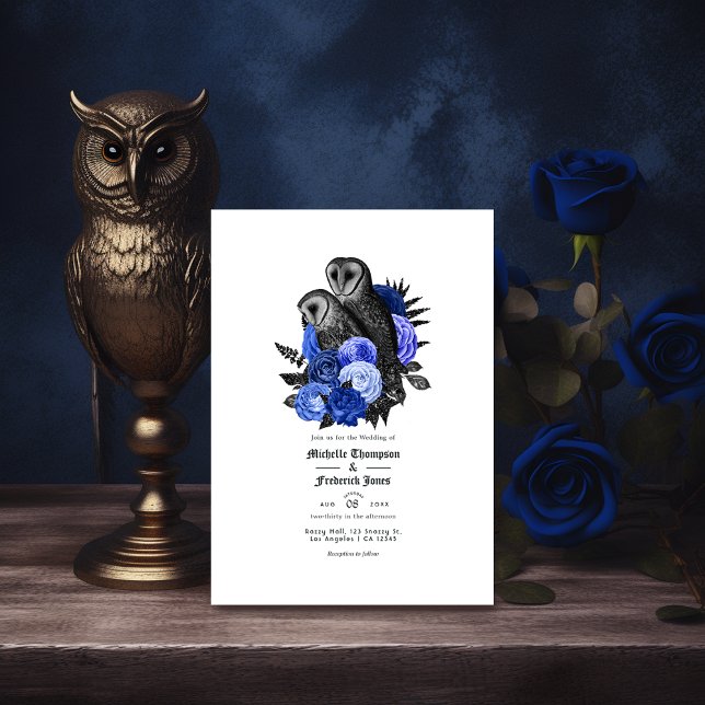 Numeração De Mesa Casamento Gótico Real Blue Floral Owls (Criador carregado)