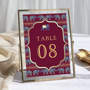 Numeração De Mesa Casamento Indiano Elefante Burgundy e Dourado