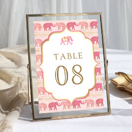 Numeração De Mesa Casamento índio, rosa e elefante Dourado