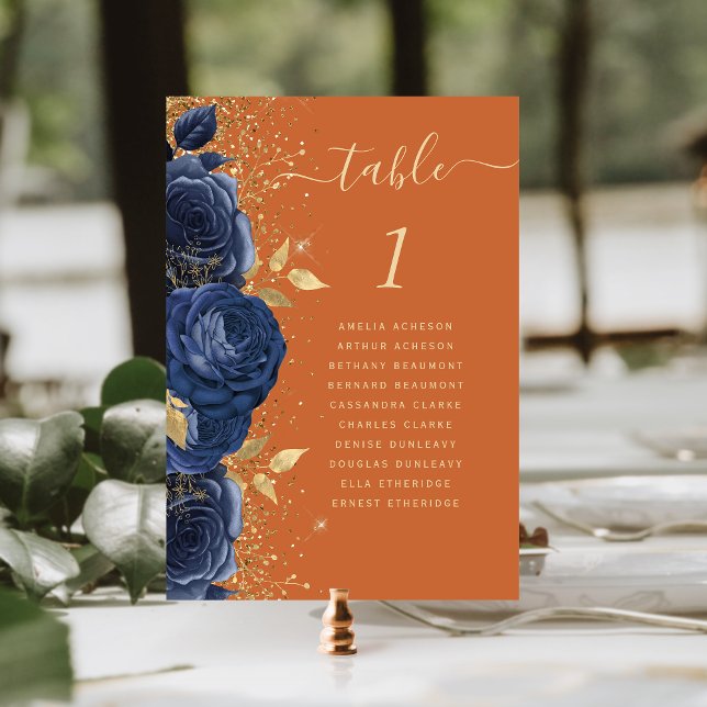 Numeração De Mesa Casamento Laranja Azul Dourado Floral Burnt Burnt  (Criador carregado)