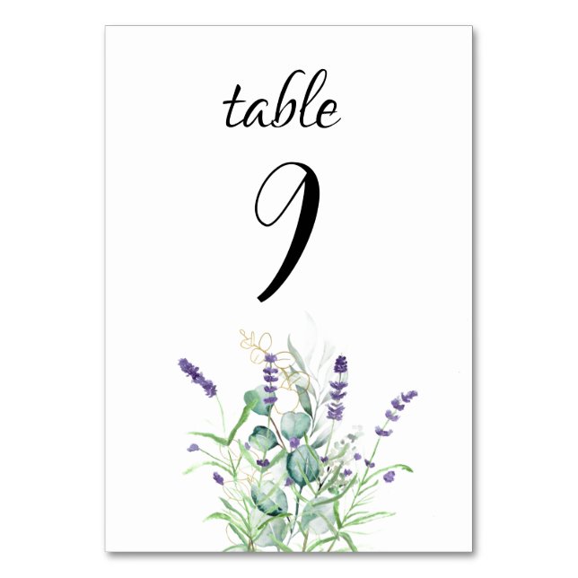 Numeração De Mesa Casamento lavanda Eucalyptus Purple Flowers (Frente)