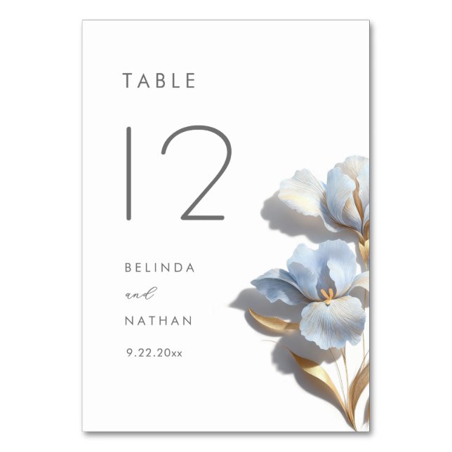 Numeração De Mesa Casamento Lírio Azul Flor 3D (Verso)