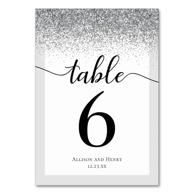 Numeração De Mesa Casamento Luminoso de Script Branco Preto Elegante (Frente)