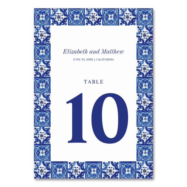 Numeração De Mesa Casamento Mediterrâneo Azul Moderno (Frente)