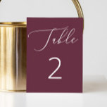 Numeração De Mesa Casamento Minimalista De Escuridão Elegante Da Bor<br><div class="desc">Esta elegante carta de números da mesa de casamento apresenta um fundo arrojado profundo com uma escrita delicada em branco, criando um contraste impressionante que parece romântico e refinado. A matiz rica em vinho tinto traz calor e profundidade à sua decoração mesa, fazer-a especialmente adequada para outono e casamentos no...</div>