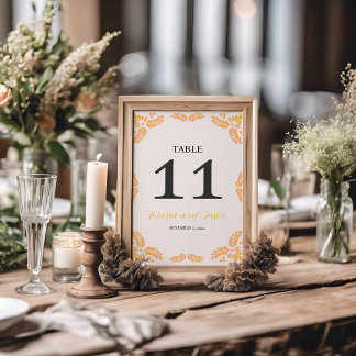 Numeração De Mesa Casamento Minimalista Floral Amarelo Talavera Mexi