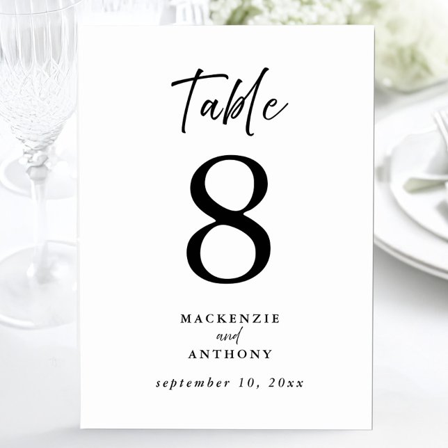 Numeração De Mesa Casamento Minimalista Letra Manual Preta (Minimalist Wedding Handwritten Script Black Table Number)
