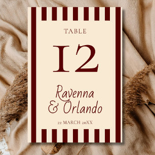 Numeração De Mesa Casamento Minimalista Retro com Listras Burgundy P