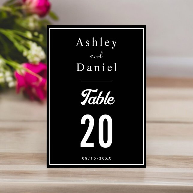 Numeração De Mesa Casamento Mínimo Elegante De Preto Chic E Branco (Criador carregado)