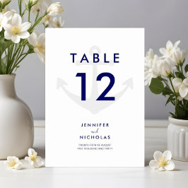 Numeração De Mesa Casamento Moderno Azul Marinho Âncora Náutica