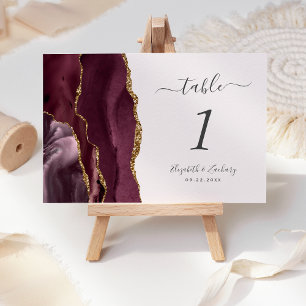 Numeração De Mesa Casamento Moderno Burgundy Dourado Ágata Blush