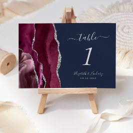 Numeração De Mesa Casamento Moderno Burgundy Prata Ágata Azul Marinh