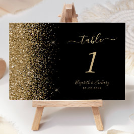Numeração De Mesa Casamento Moderno com Borda de Brilho Dourado Pret